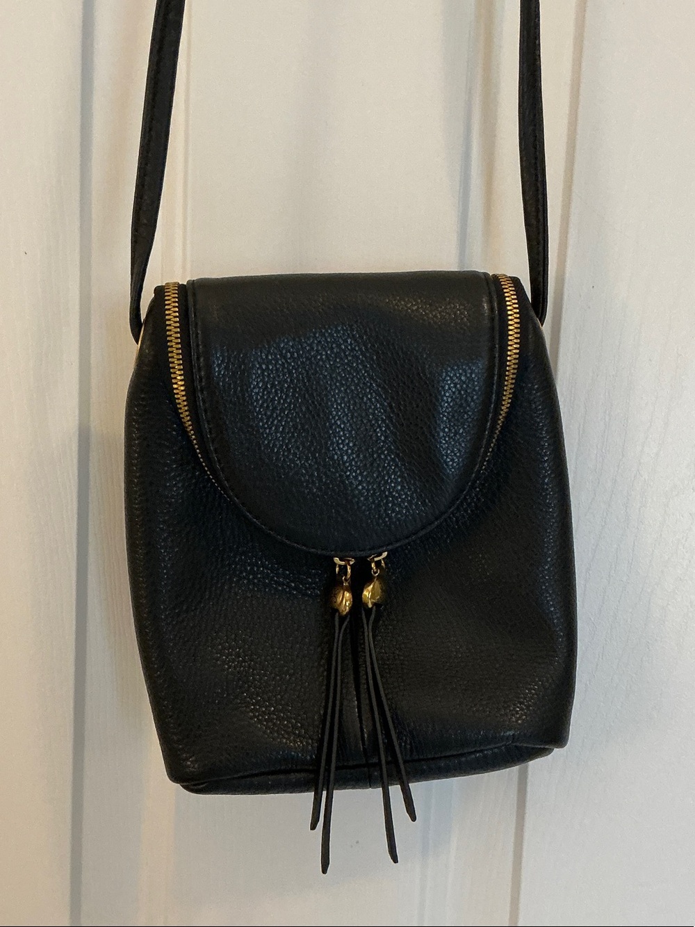 HOBO Fern Black Peddled Leather Crossbody with Gold Zipper and Tassels